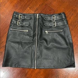 Topshop black leather buckle zip mini skirt